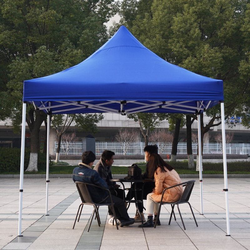 户外四脚帐篷摆摊雨棚折叠防雨加厚活动大太阳伞伸缩蓬四角遮阳棚 加厚自动架2x3蓝色3.3cm